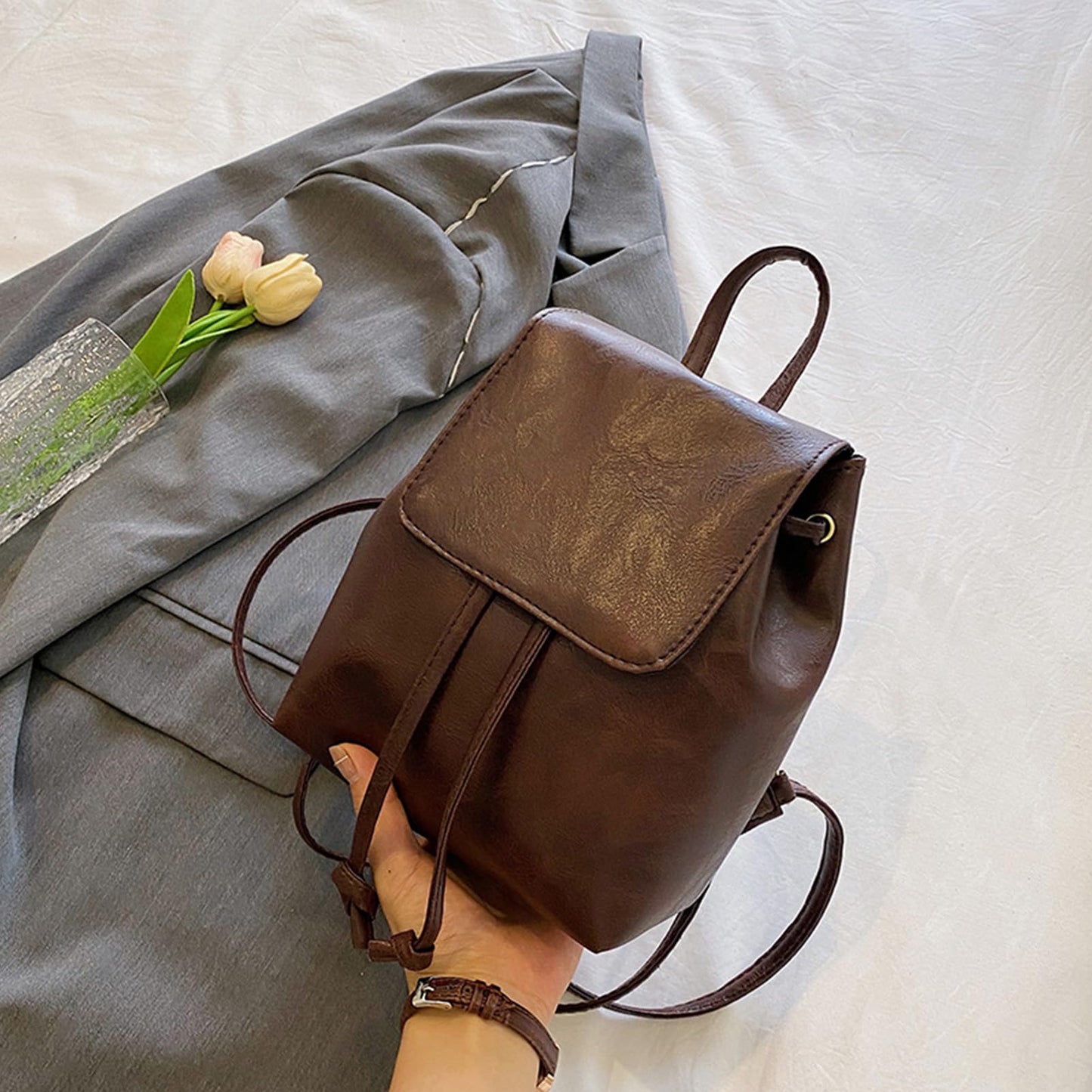 Dollcini, rucsac impermeabil din piele ecologică pentru femei, rucsac elegant, la modă, drăguț, modern