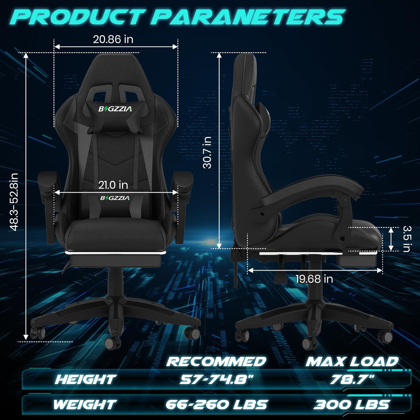Dollcini Otthon, Bigzzia scaun ergonomic de gaming - scaun de birou cu spătar înalt și scaun de gaming