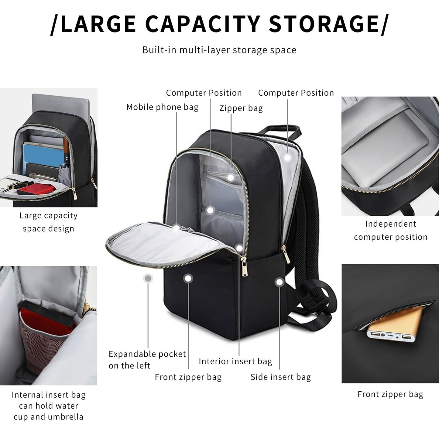 Rucsac pentru laptop Dollcini pentru femei – impermeabil, ergonomic, pentru laptop de 15,6", geantă de călătorie cu mai multe compartimente