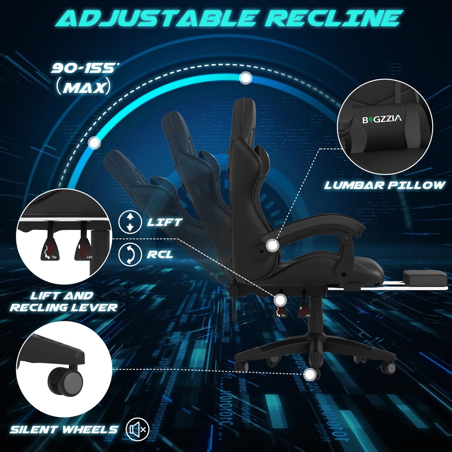 Dollcini Otthon, Bigzzia scaun ergonomic de gaming - scaun de birou cu spătar înalt și scaun de gaming