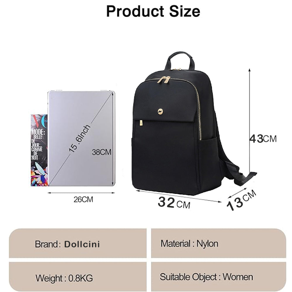 Rucsac pentru laptop Dollcini pentru femei – impermeabil, ergonomic, pentru laptop de 15,6", geantă de călătorie cu mai multe compartimente
