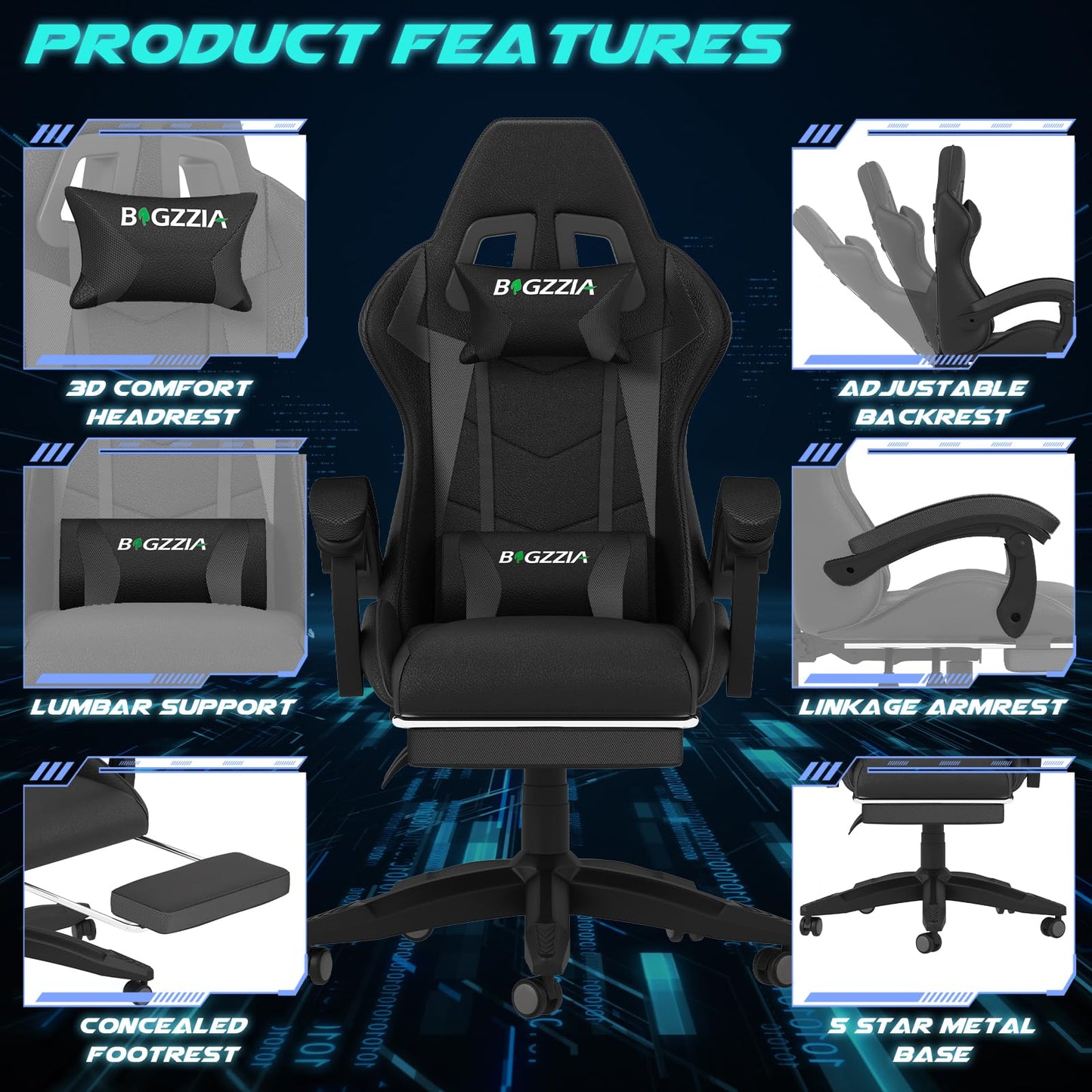 Dollcini Otthon, Bigzzia scaun ergonomic de gaming - scaun de birou cu spătar înalt și scaun de gaming