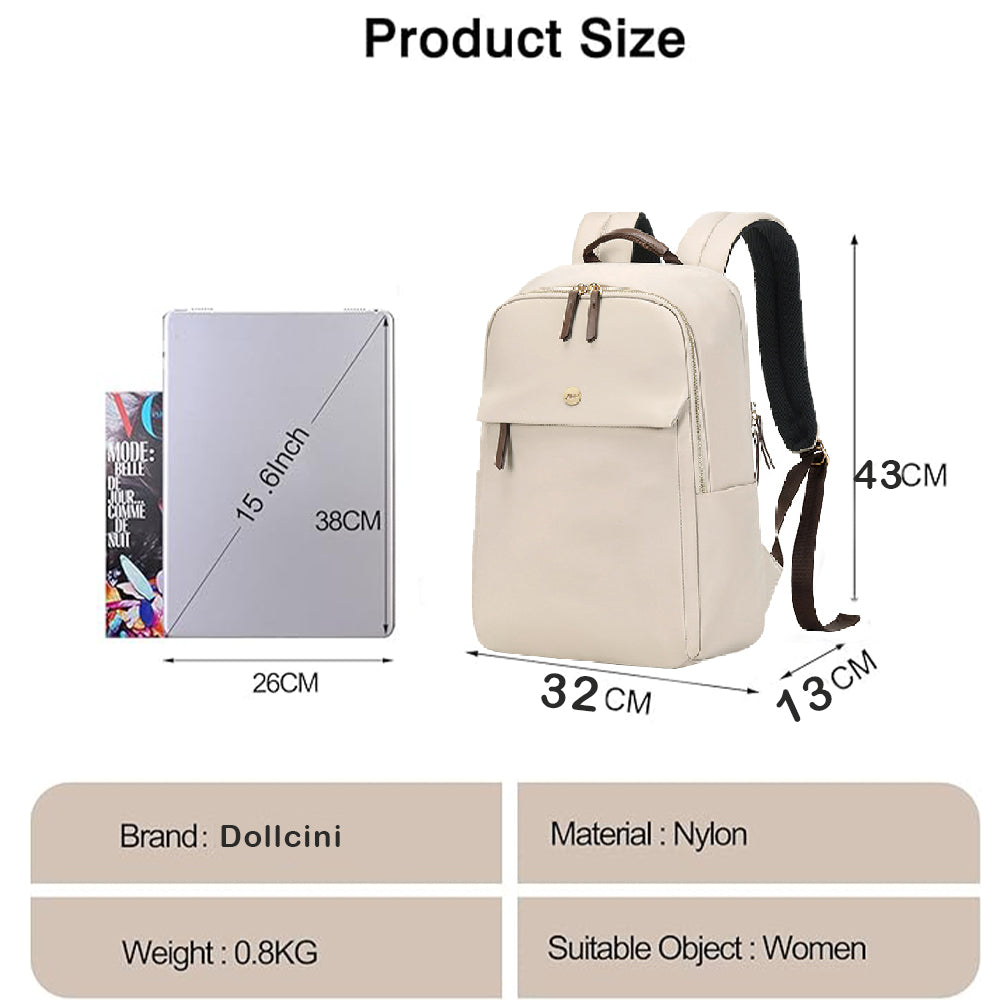 Rucsac pentru laptop Dollcini pentru femei – impermeabil, ergonomic, pentru laptop de 15,6", geantă de călătorie cu mai multe compartimente