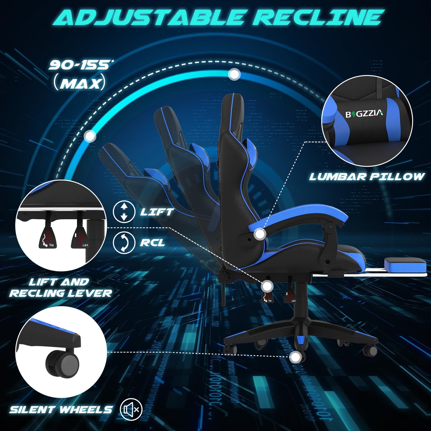 Dollcini Otthon, Bigzzia scaun ergonomic de gaming - scaun de birou cu spătar înalt și scaun de gaming