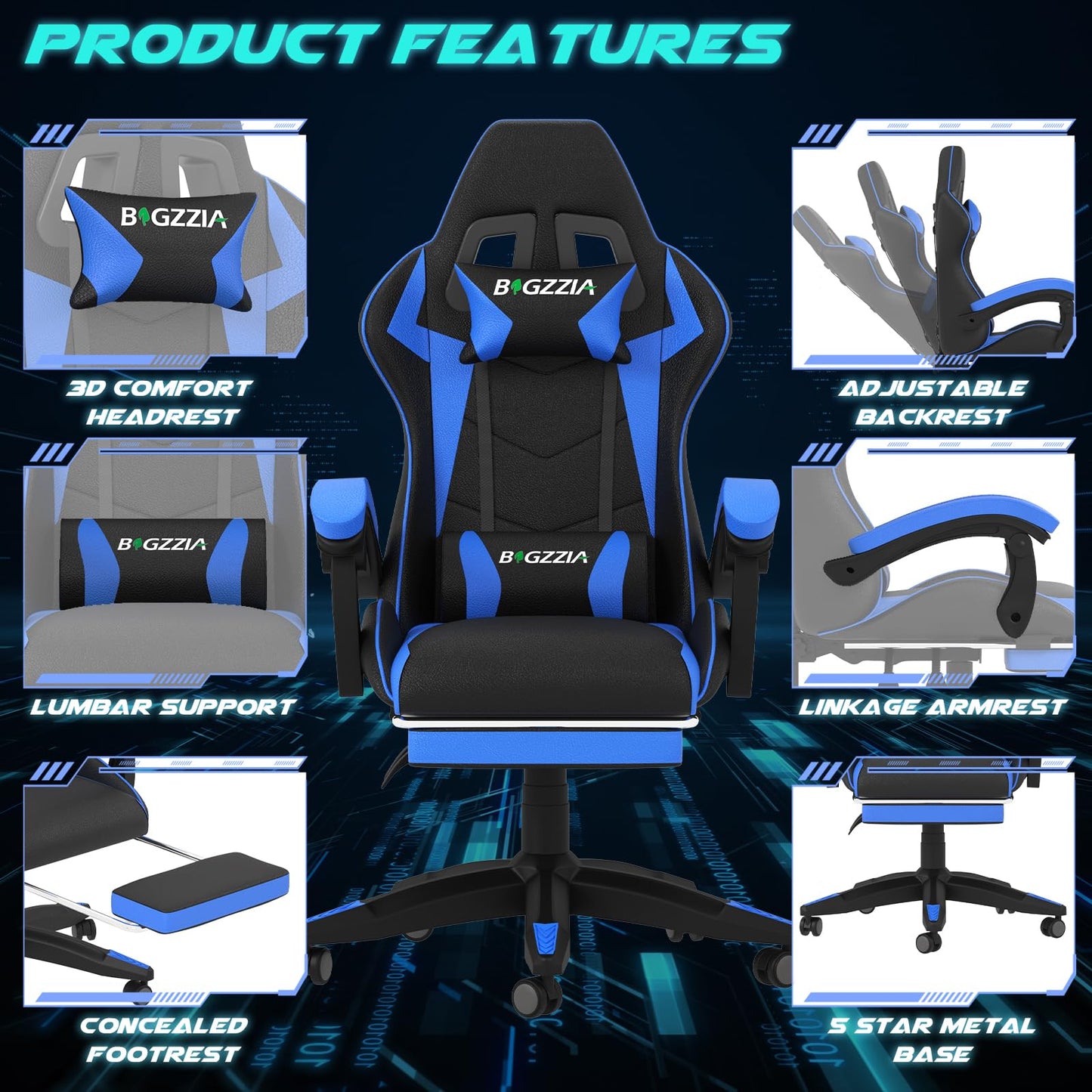 Dollcini Otthon, Bigzzia scaun ergonomic de gaming - scaun de birou cu spătar înalt și scaun de gaming