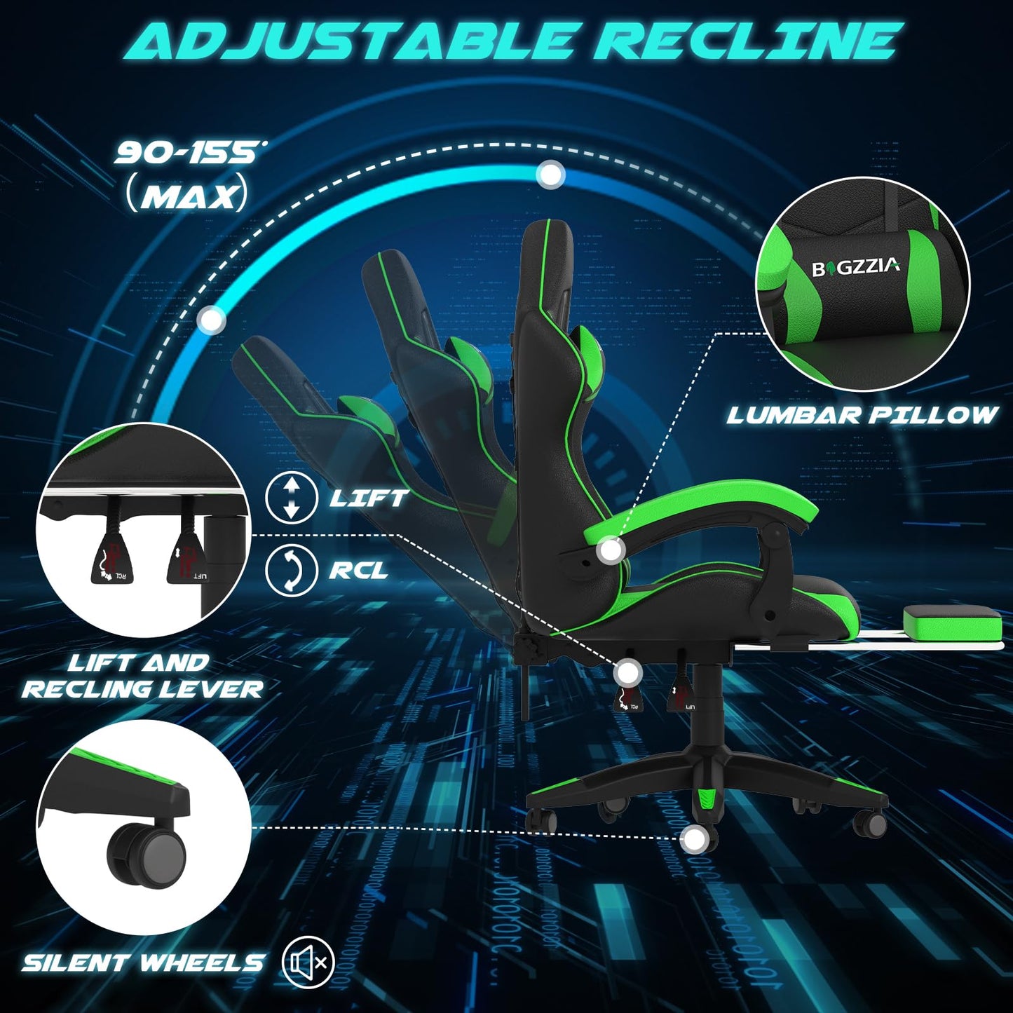 Dollcini Otthon, Bigzzia scaun ergonomic de gaming - scaun de birou cu spătar înalt și scaun de gaming