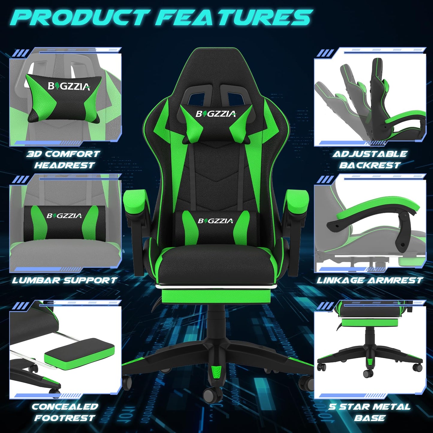 Dollcini Otthon, Bigzzia scaun ergonomic de gaming - scaun de birou cu spătar înalt și scaun de gaming