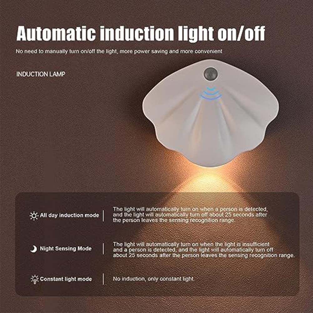 Dollcini, Lampă de noapte activată prin mișcare, Lampă de noapte LED, formă de scoică, Variante multiple