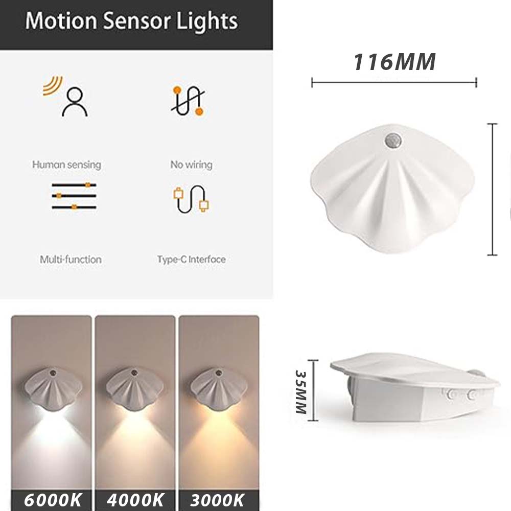 Dollcini, Lampă de noapte activată prin mișcare, Lampă de noapte LED, formă de scoică, Variante multiple