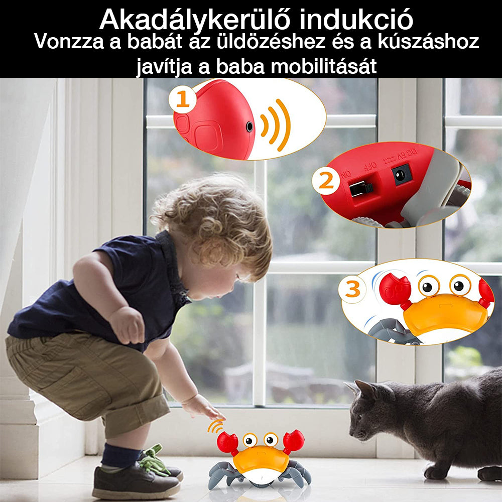 Dollcini, păpușă crab cu muzică și lumini LED, evitare automată a obstacolelor, interactivă, multicoloră