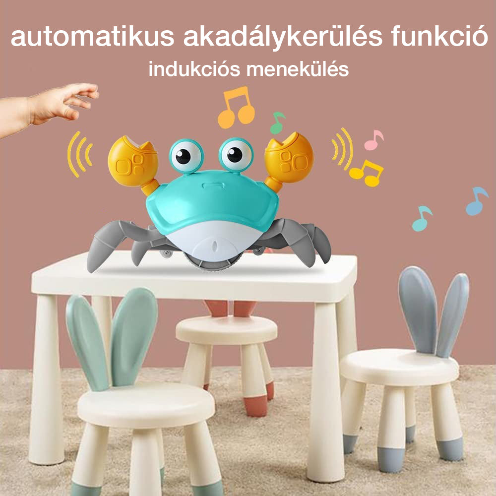 Dollcini, păpușă crab cu muzică și lumini LED, evitare automată a obstacolelor, interactivă, multicoloră