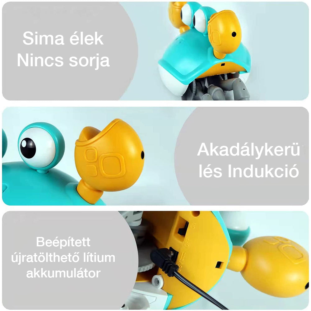 Dollcini, păpușă crab cu muzică și lumini LED, evitare automată a obstacolelor, interactivă, multicoloră