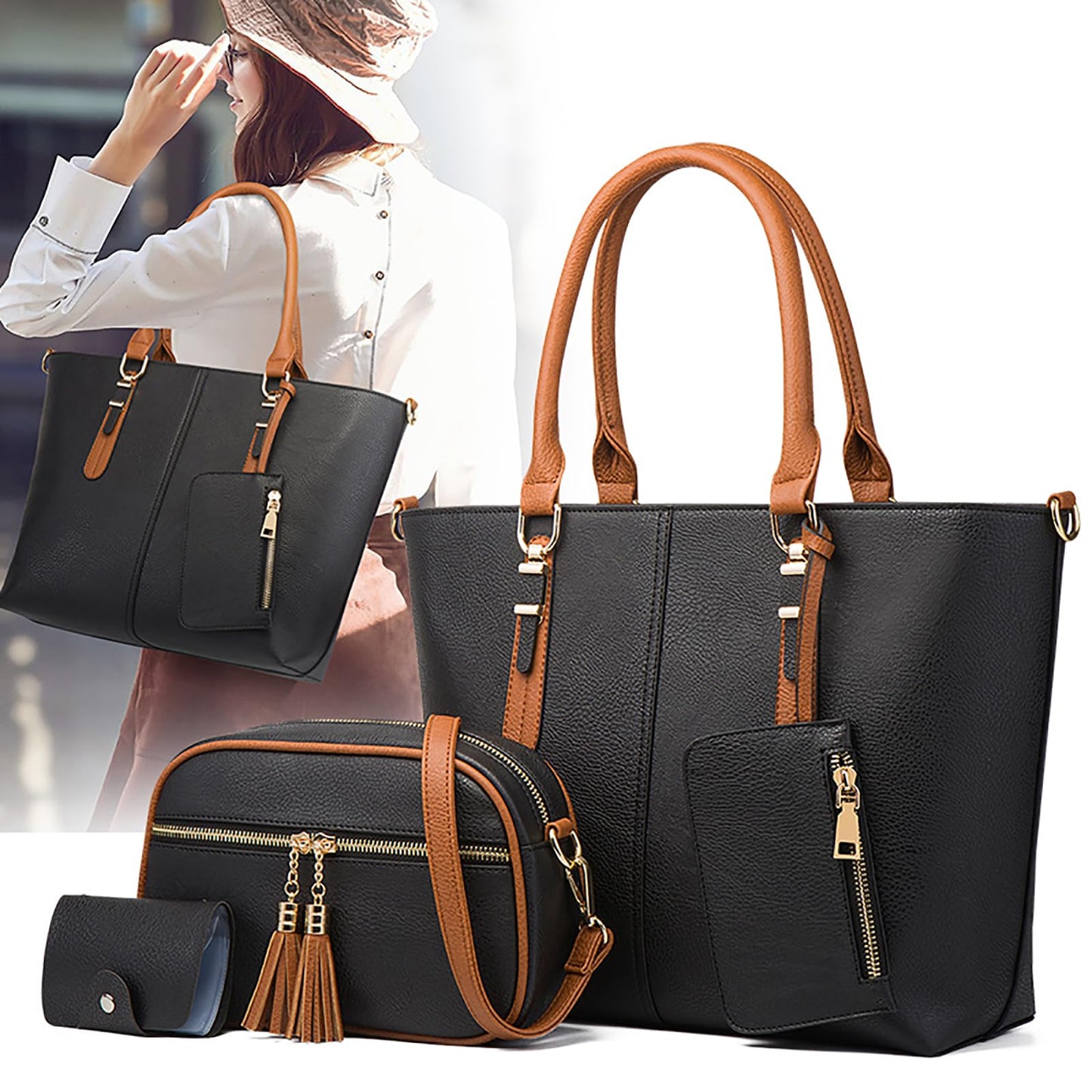 Set de 4 genți Dollcini pentru femei – geantă elegantă, geantă crossbody, portofel și portcard
