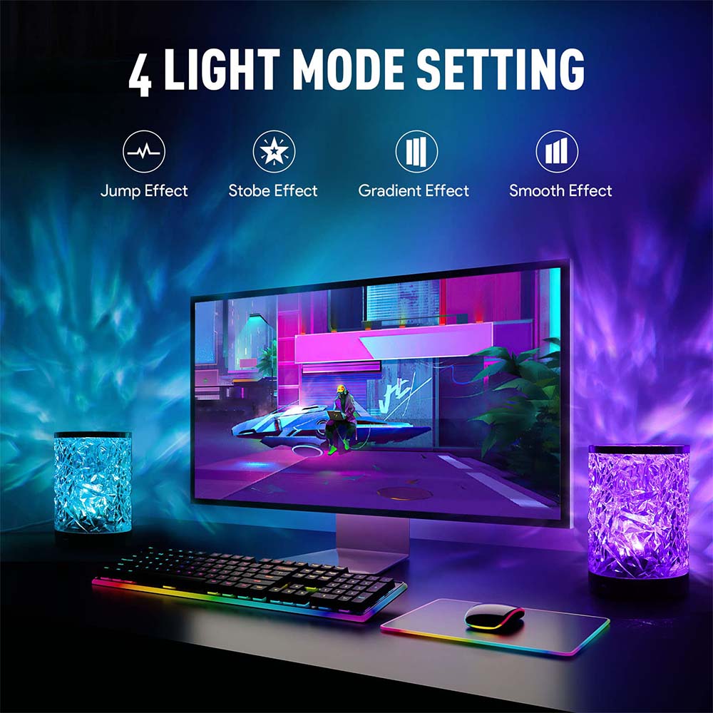 Lumină de noapte cu LED-uri Dollcini RGB USB cu cristal - 16 culori, cu telecomandă, decor pentru petreceri de vară și atmosferă de acasă