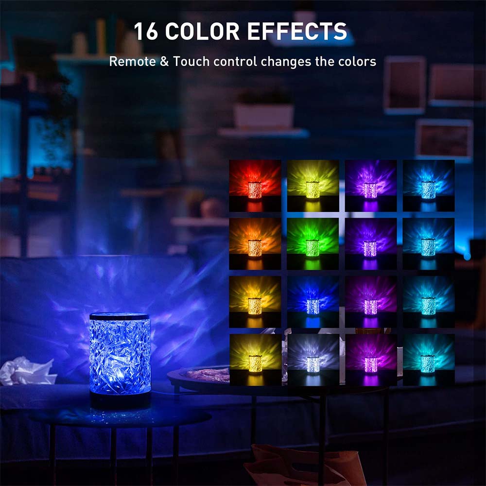 Lumină de noapte cu LED-uri Dollcini RGB USB cu cristal - 16 culori, cu telecomandă, decor pentru petreceri de vară și atmosferă de acasă