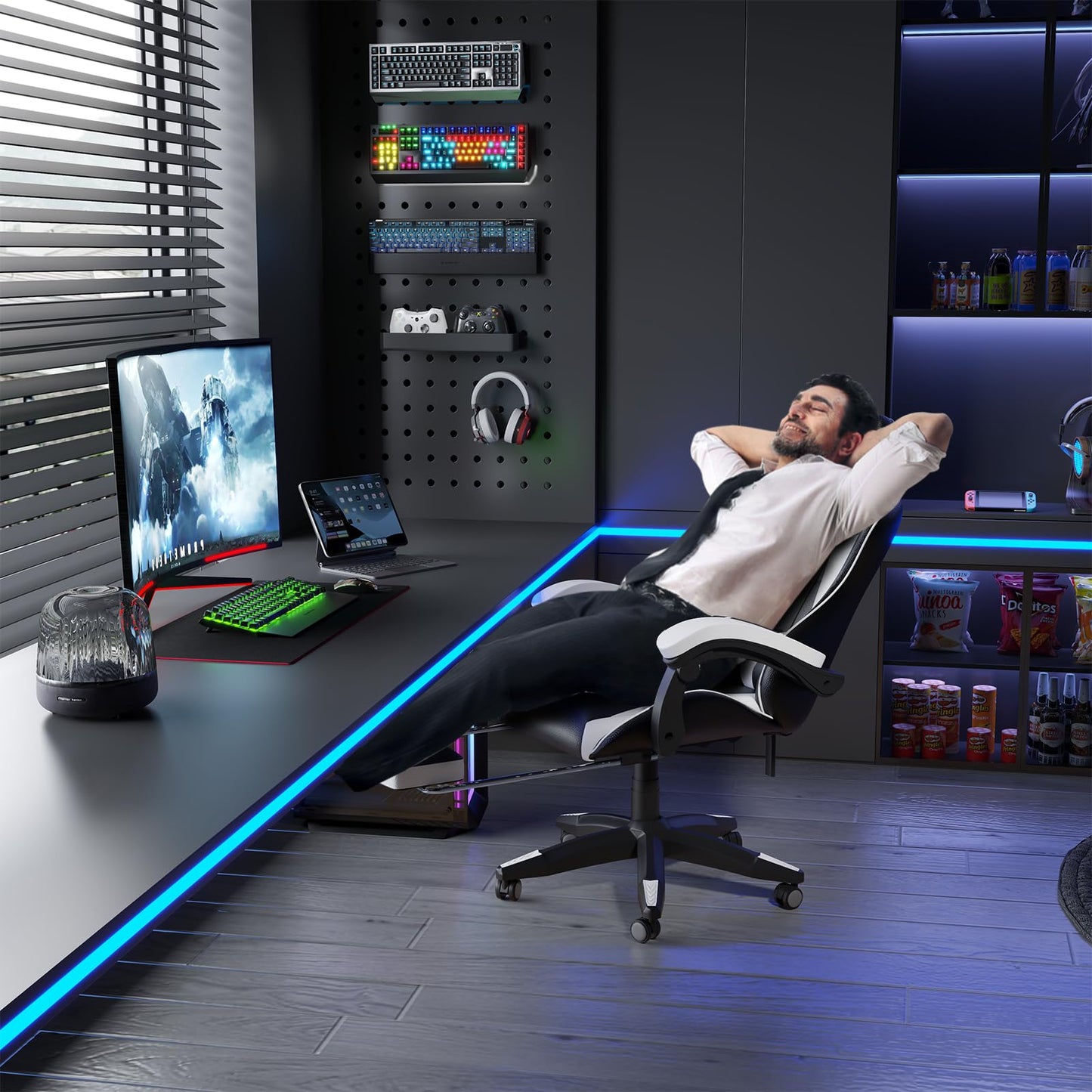 Dollcini Otthon, Bigzzia scaun ergonomic de gaming - scaun de birou cu spătar înalt și scaun de gaming