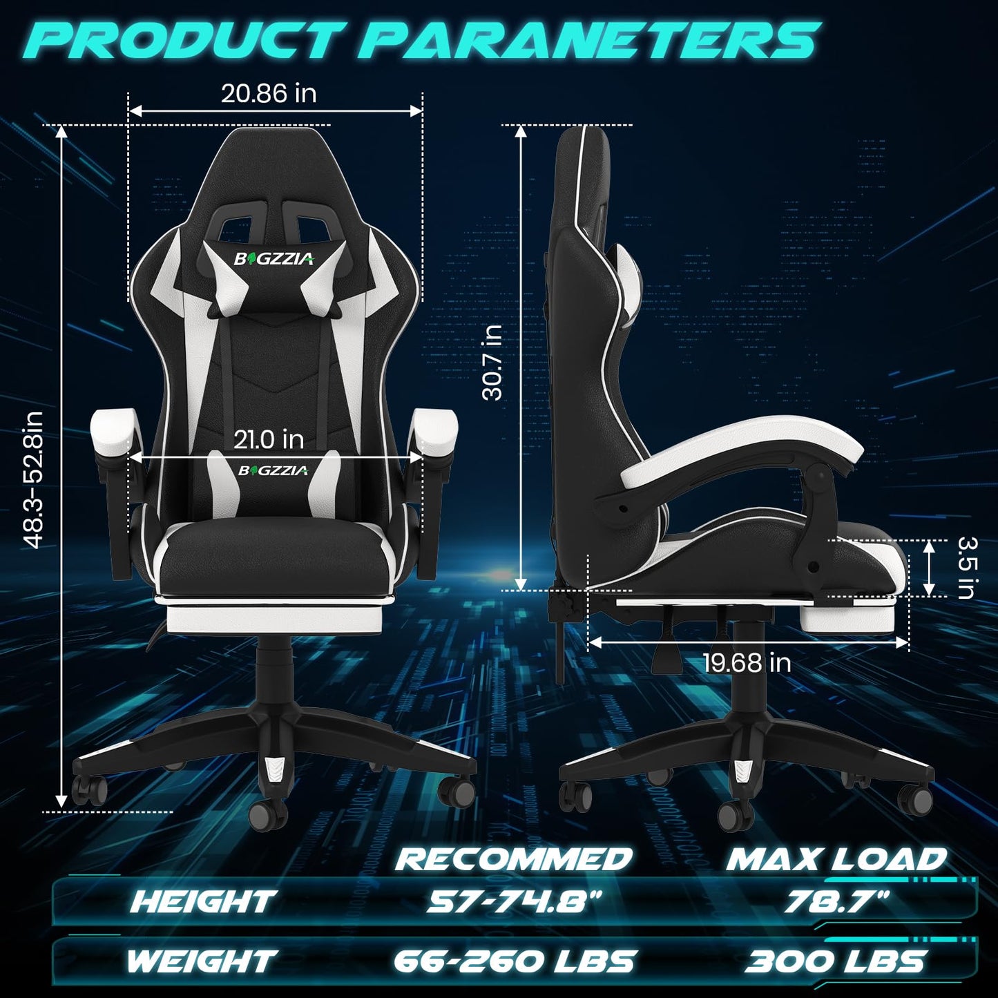Dollcini Otthon, Bigzzia scaun ergonomic de gaming - scaun de birou cu spătar înalt și scaun de gaming