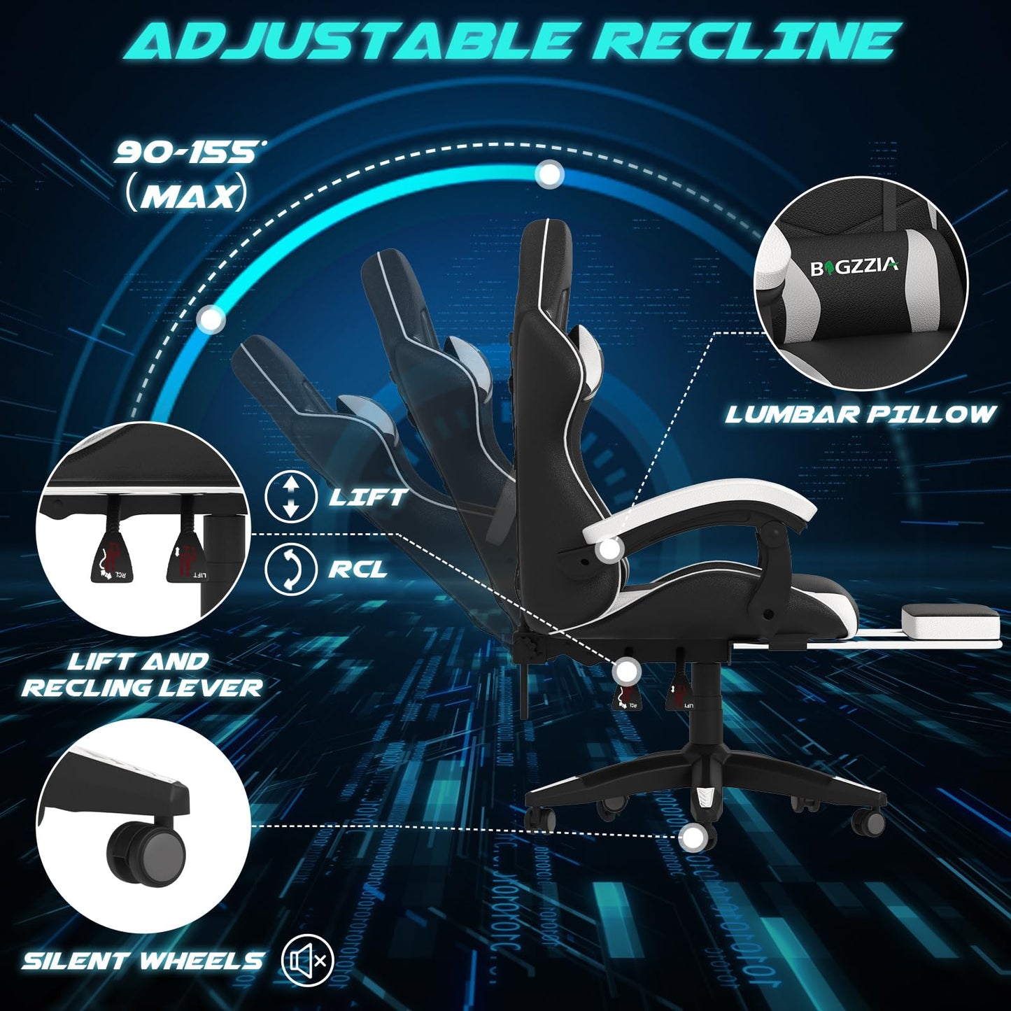 Dollcini Otthon, Bigzzia scaun ergonomic de gaming - scaun de birou cu spătar înalt și scaun de gaming
