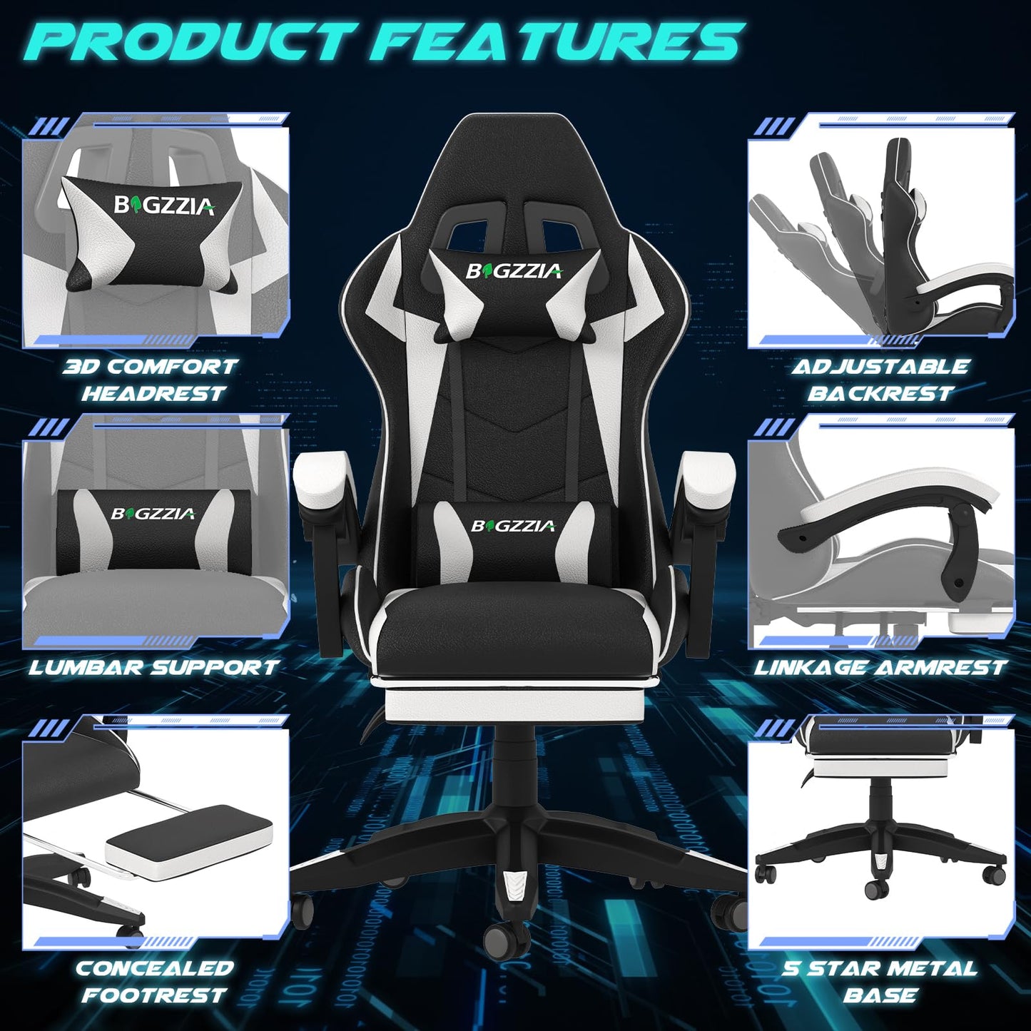 Dollcini Otthon, Bigzzia scaun ergonomic de gaming - scaun de birou cu spătar înalt și scaun de gaming