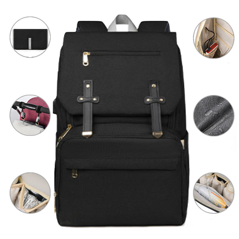 Dollcini, Geantă de maternitate multifuncțională, ușoară și de mare capacitate, Geantă de depozitare pentru transport, Port USB, Geantă de maternitate portabilă, Impermeabilă, Neagră