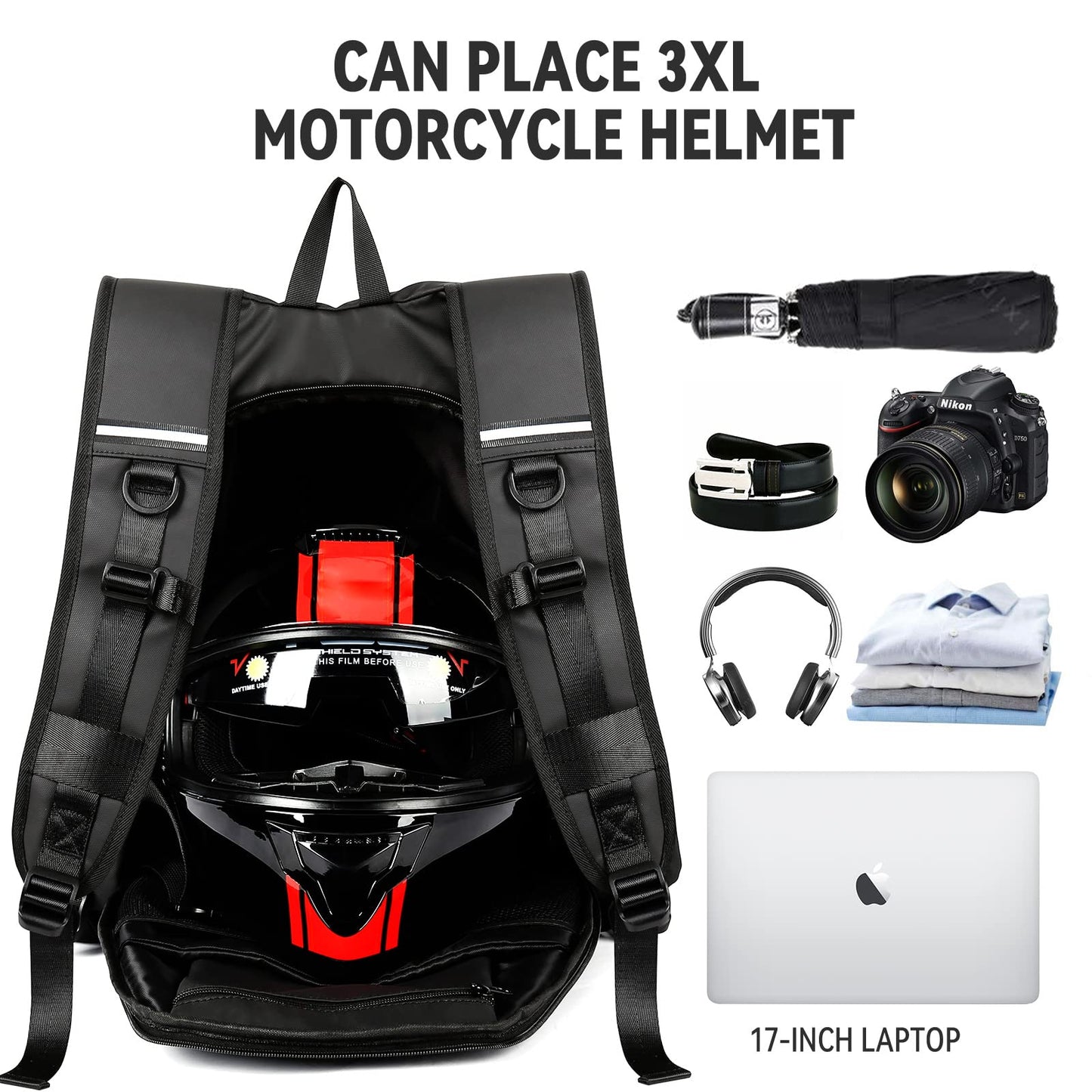 Dollcini, Rucsac de motocicletă pentru bărbați și femei, rucsac impermeabil cu cască, geantă pentru laptop, rucsac de călătorie