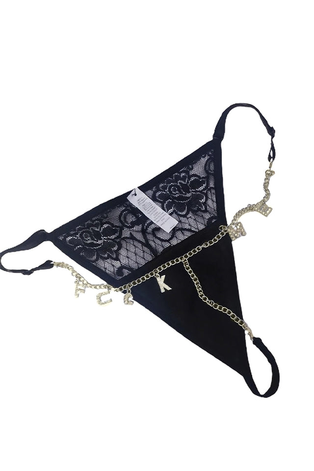Tanga sexy personalizabilă din dantelă pentru femei – Lanț auriu cu litere în talie, cadou lenjerie intimă pentru soție/prietena