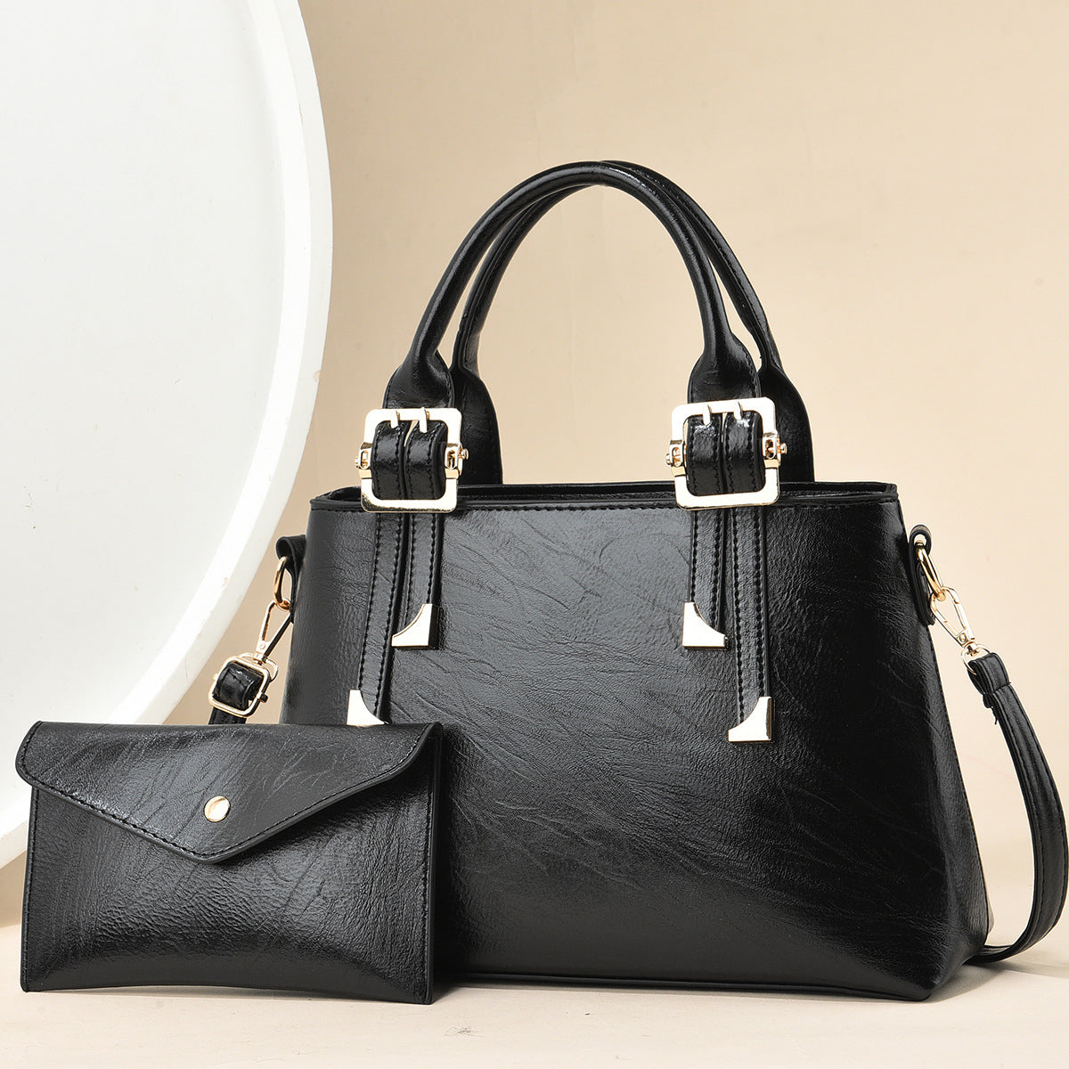 Geantă elegantă de damă Dollcini – Geantă de umăr și geantă crossbody premium din piele ecologică pentru uz zilnic, neagră