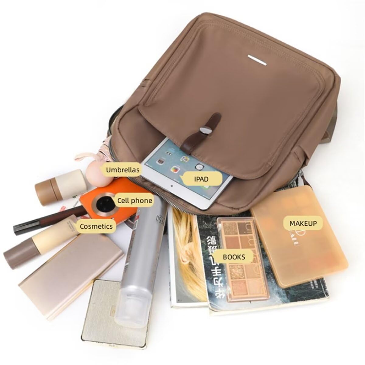Rucsac Dollcini impermeabil din nailon pentru femei cu compartiment pentru laptop - Geantă ușoară și spațioasă pentru serviciu, călătorii și utilizare zilnică