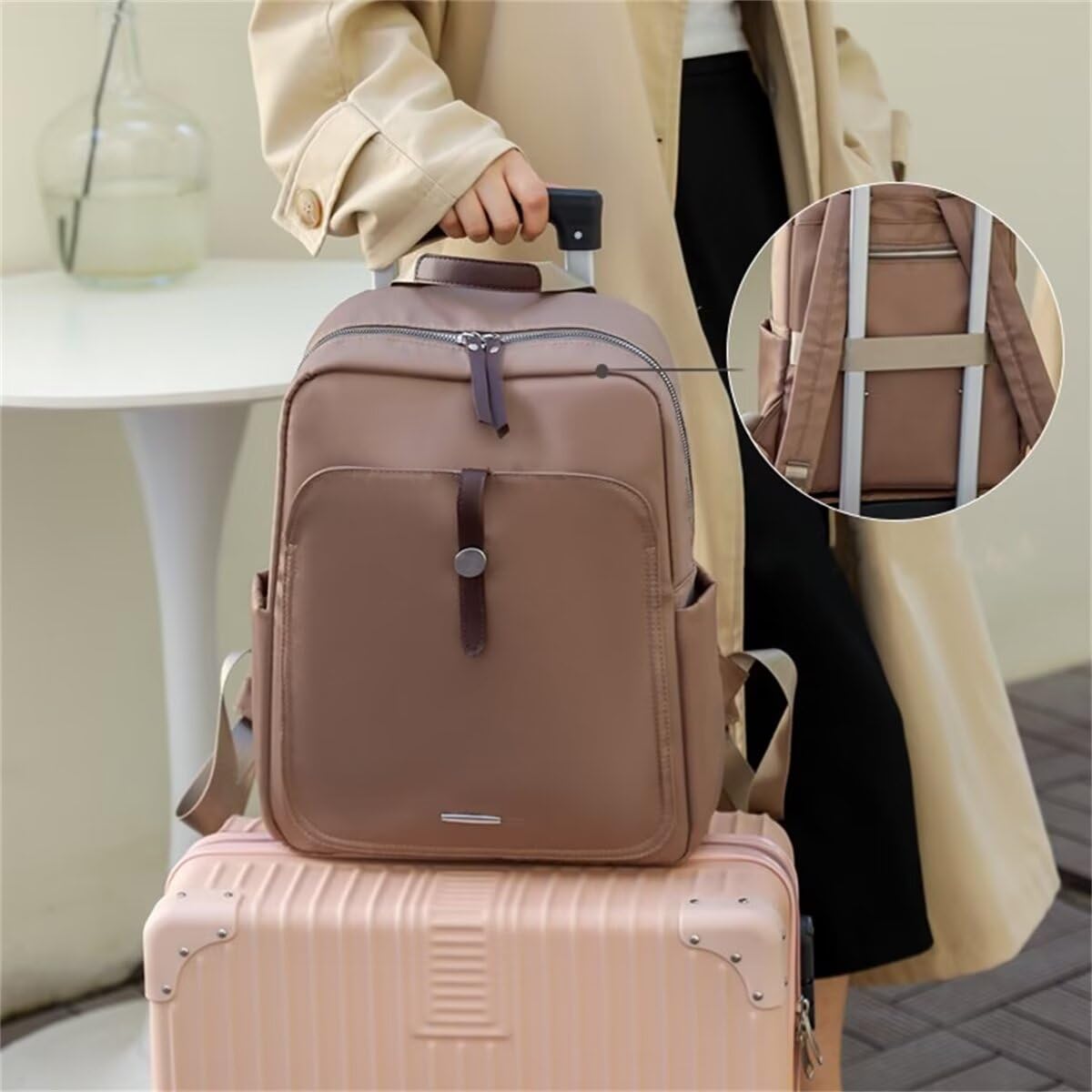Rucsac Dollcini impermeabil din nailon pentru femei cu compartiment pentru laptop - Geantă ușoară și spațioasă pentru serviciu, călătorii și utilizare zilnică
