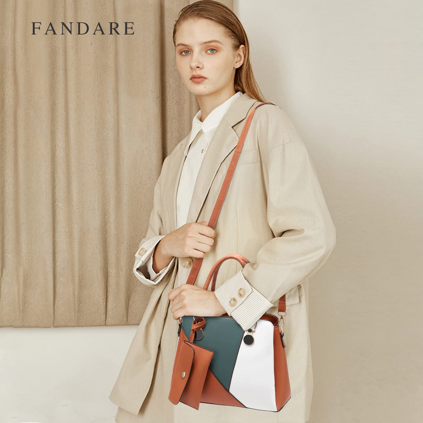 Geantă de mână Dollcini tricoloră pentru femei - Geantă elegantă de umăr și geantă crossbody din piele PU cu portofel, în mai multe culori