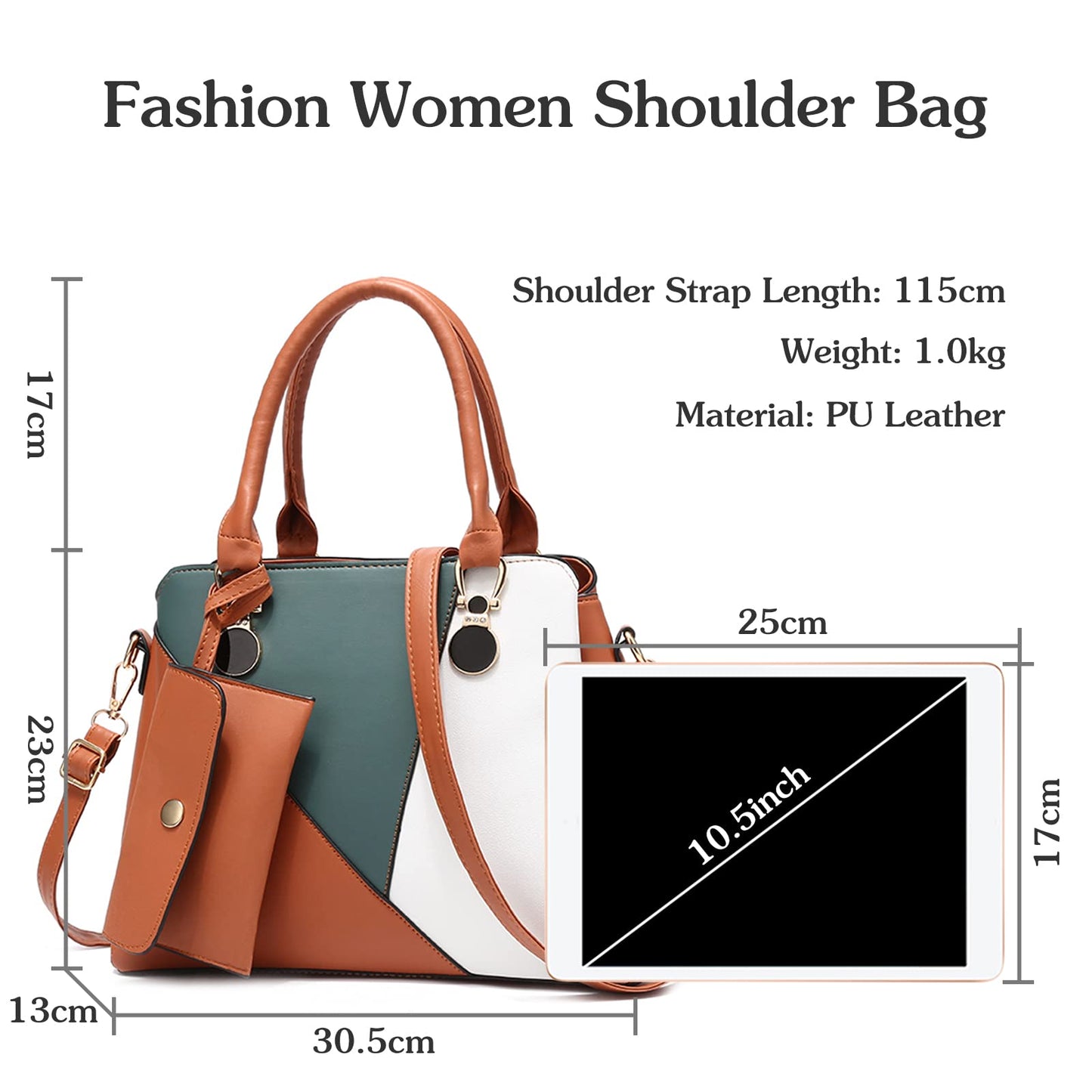 Geantă de mână Dollcini tricoloră pentru femei - Geantă elegantă de umăr și geantă crossbody din piele PU cu portofel, în mai multe culori