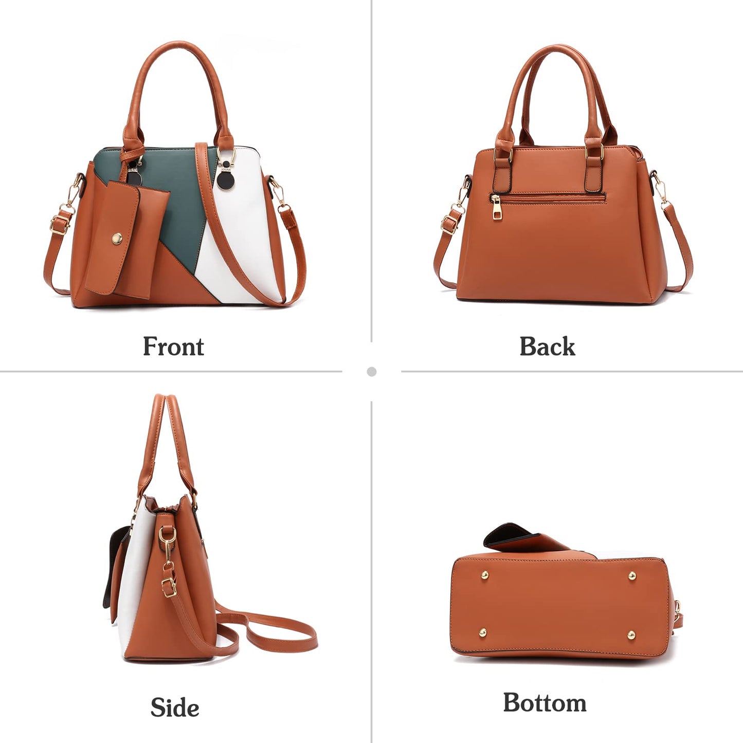 Geantă de mână Dollcini tricoloră pentru femei - Geantă elegantă de umăr și geantă crossbody din piele PU cu portofel, în mai multe culori