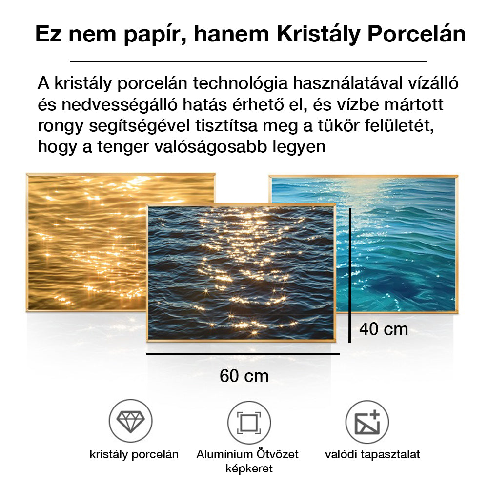 Pictură Dollcini 3D cu mare în ramă de sticlă – Decor de masă dinamic și relaxant