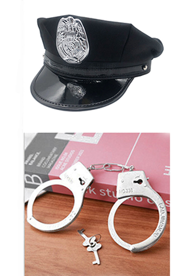 Costum de polițistă sexy Dollcini pentru femei - salopetă cu fermoar, cătușe și pălărie pentru Halloween și petreceri de cosplay