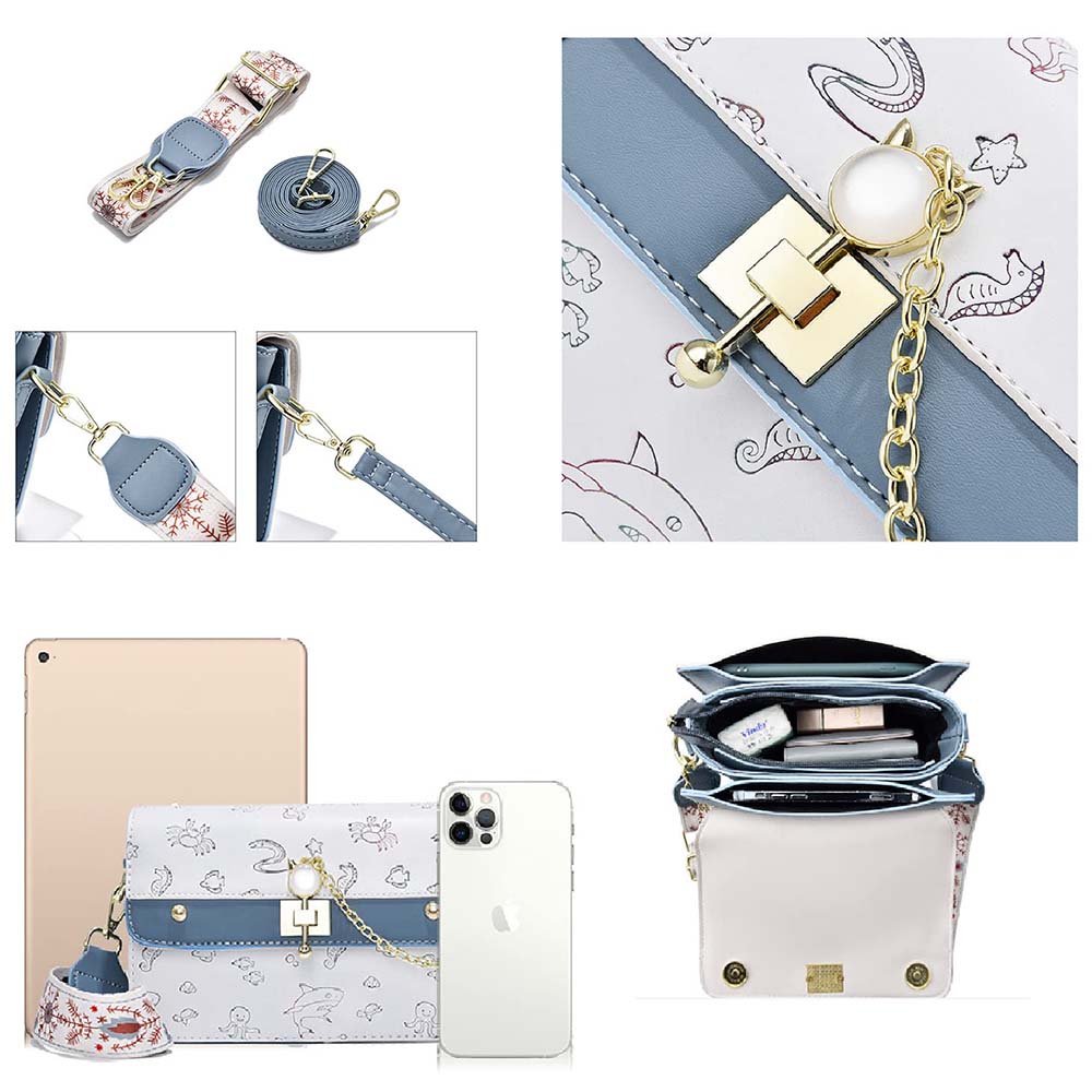 Geantă elegantă Dollcini Crossbody – Geantă de umăr compactă din PU pentru femei, pentru serviciu, oraș, cadou, albastră