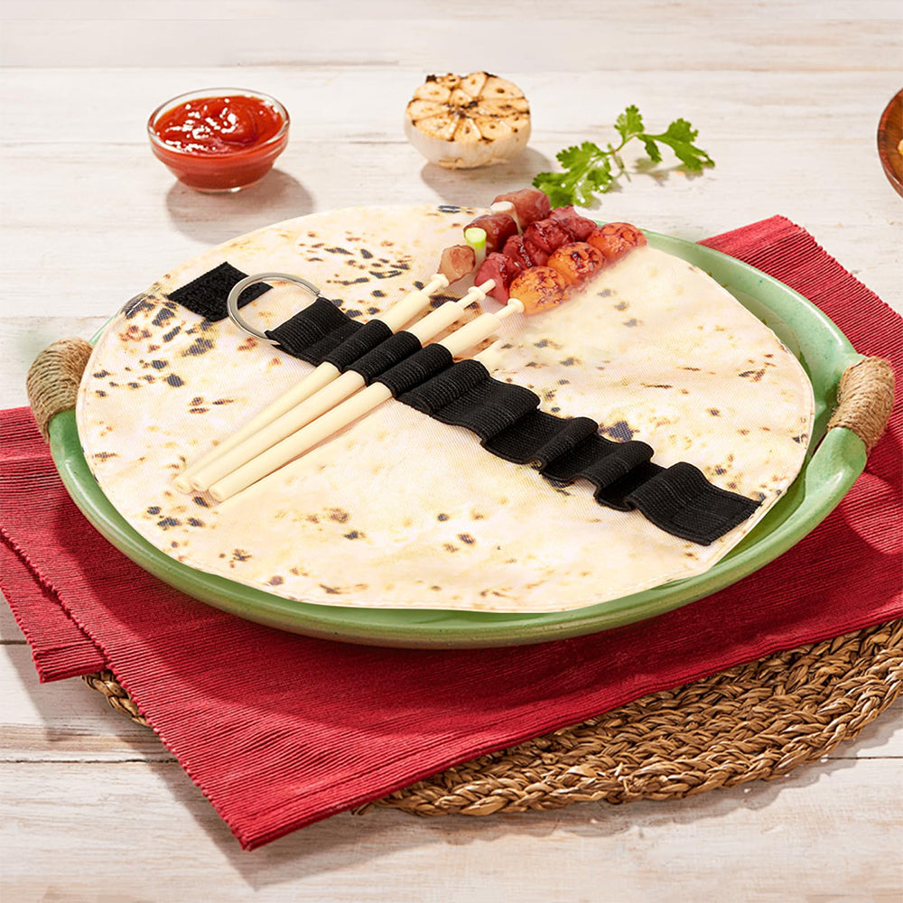 Suport pentru pixuri în formă de clătită, geantă rulantă din pânză pentru pixuri, clătită cu 3 pixuri drăguțe pentru kebab