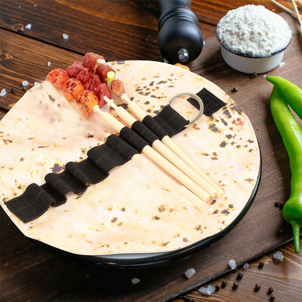 Suport pentru pixuri în formă de clătită, geantă rulantă din pânză pentru pixuri, clătită cu 3 pixuri drăguțe pentru kebab