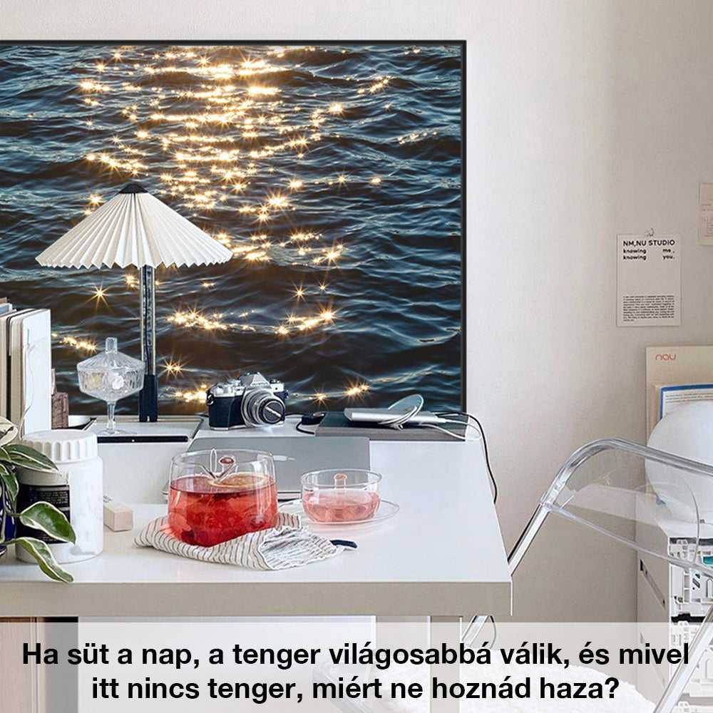 Pictură Dollcini 3D cu mare în ramă de sticlă – Decor de masă dinamic și relaxant