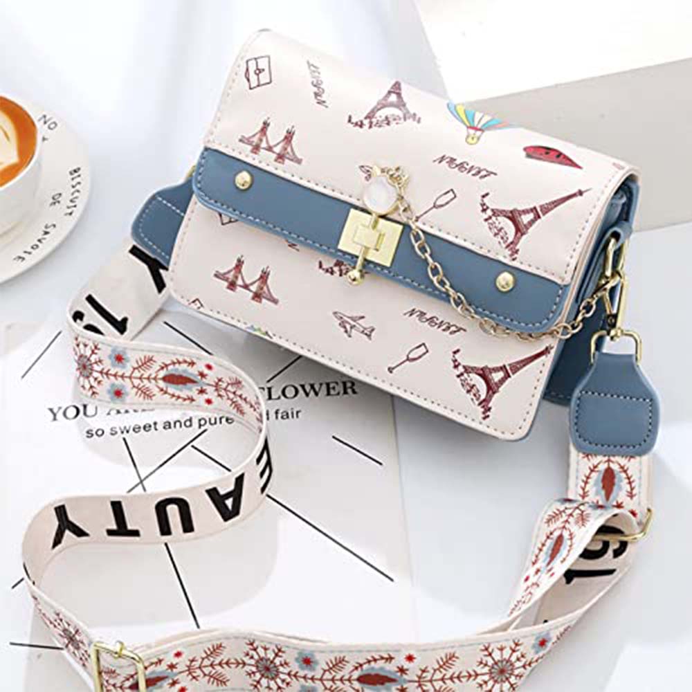 Geantă elegantă Dollcini Crossbody – Geantă de umăr compactă din PU pentru femei, pentru serviciu, oraș, cadou, albastră