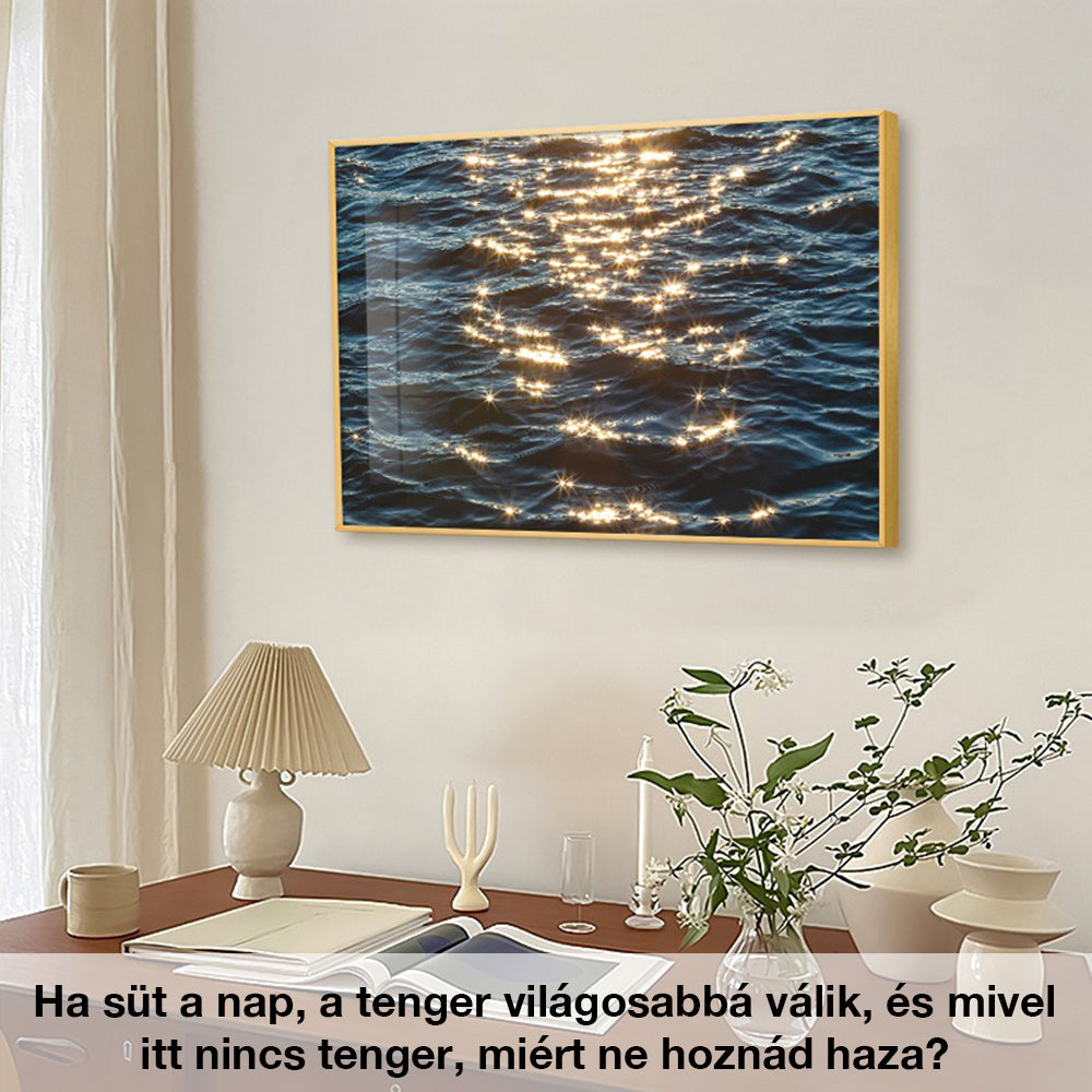 Pictură Dollcini 3D cu mare în ramă de sticlă – Decor de masă dinamic și relaxant