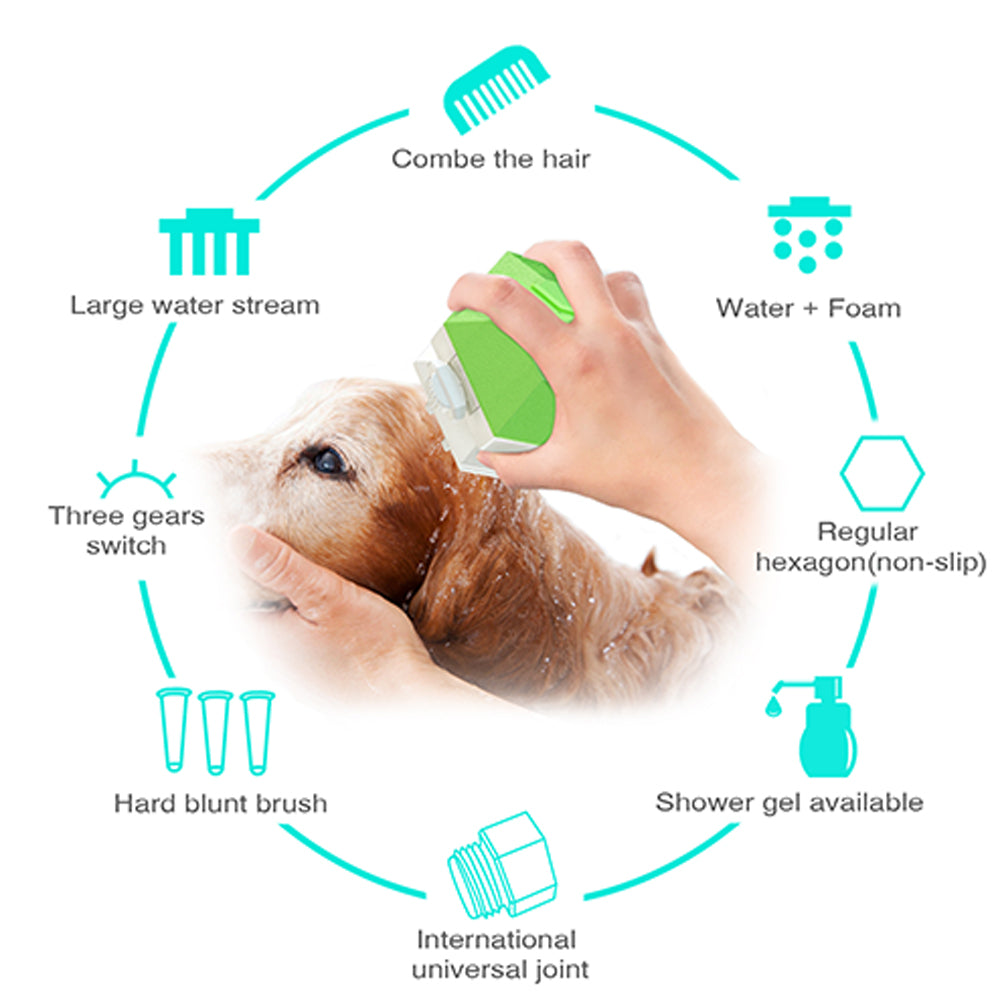 Dollcini, Perie de baie pentru animale de companie, 2 în 1, Masaj spa pentru animale de companie, Verde