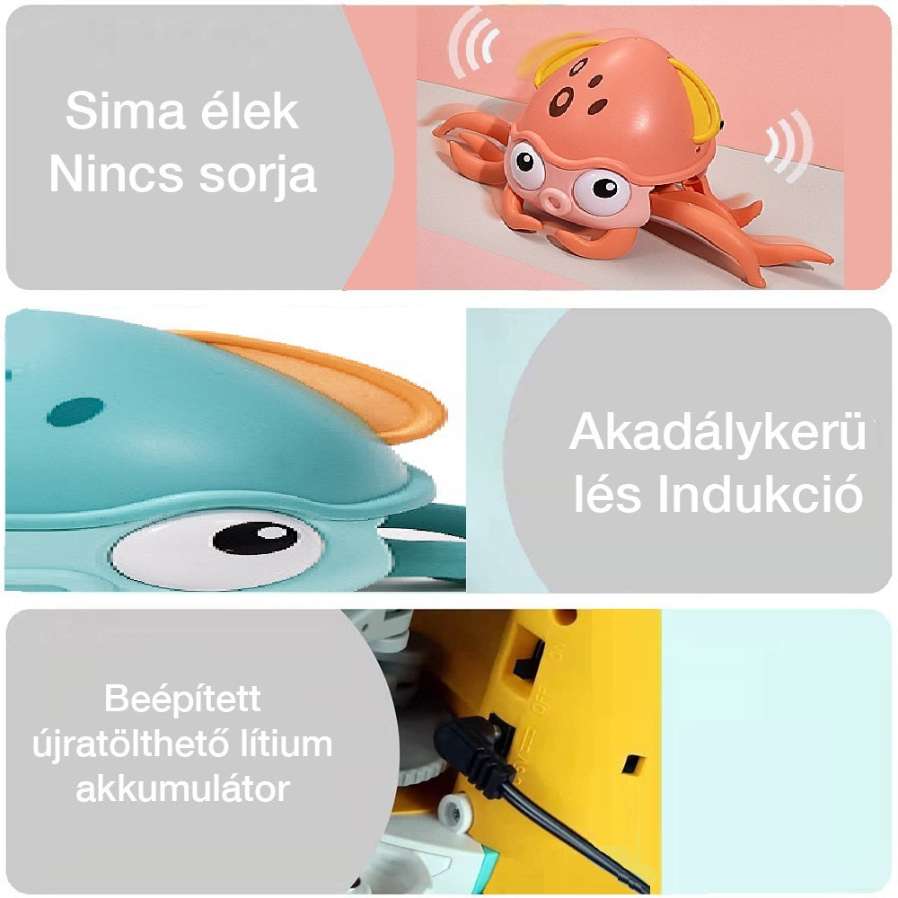 Dollcini, jucărie muzicală în formă de caracatiță pentru bebeluși – evitarea obstacolelor, reîncărcabilă, cu lumini LED, în mai multe culori