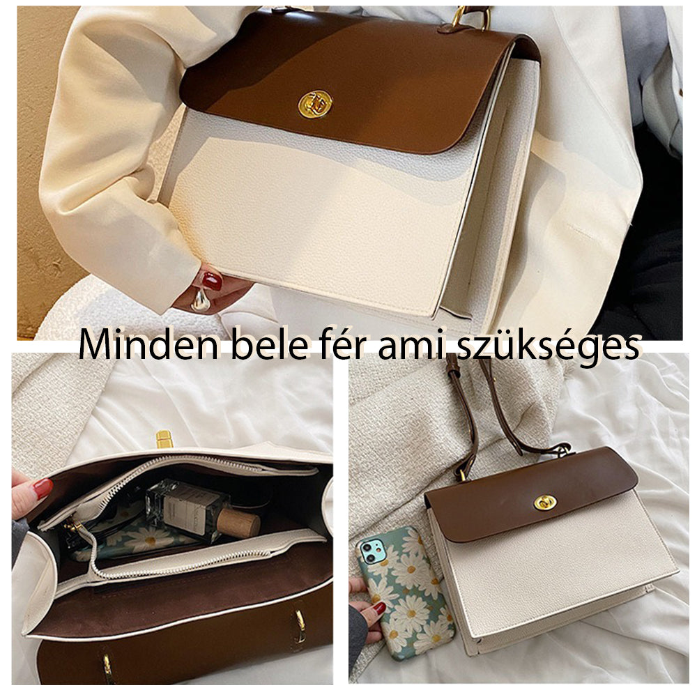 Geantă de umăr elegantă pentru femei Dollcini - Geantă premium din piele PU cu buzunare multiple și curea reglabilă pentru utilizare zilnică, maro și alb