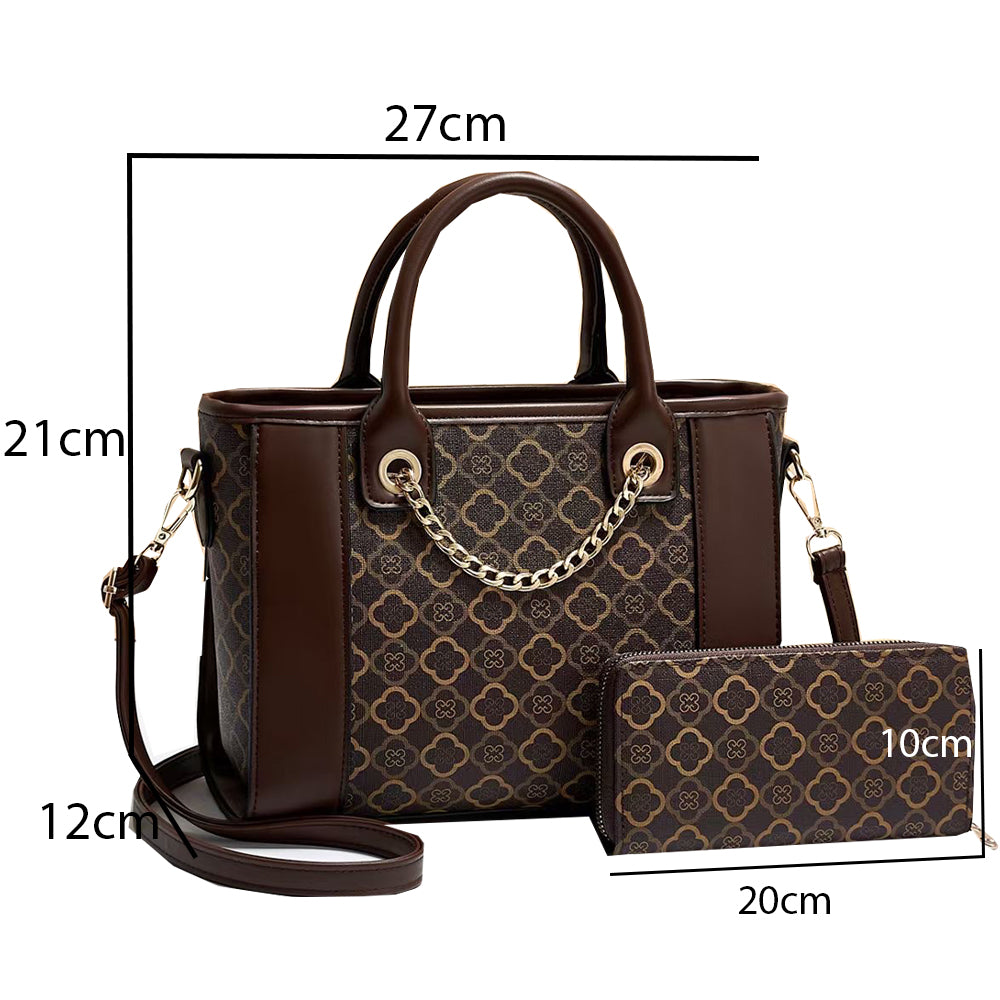 Set de 2 genți de mână pentru femei Dollcini - Genți premium din piele ecologică, cu un design elegant și practic, maro