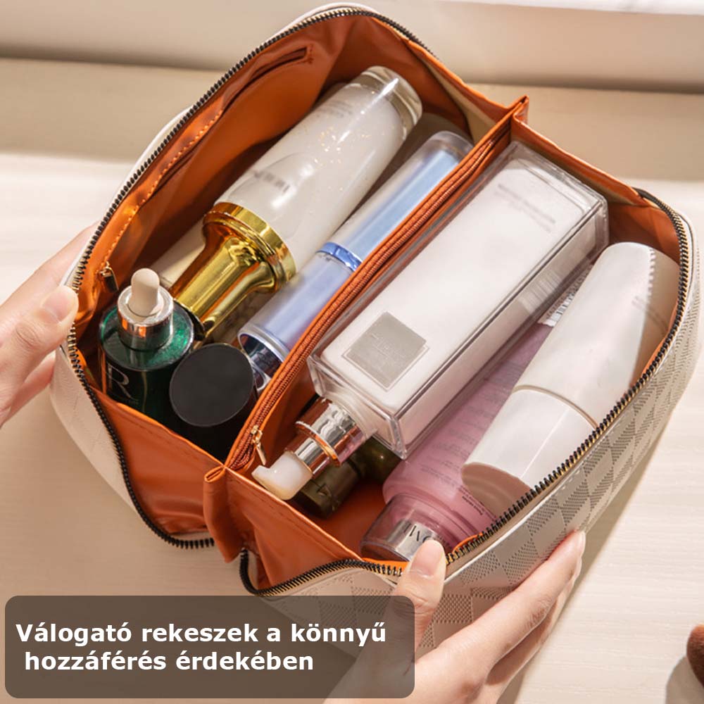 Dollcini, geantă cosmetică elegantă, geantă cosmetică impermeabilă, piele ecologică, capacitate mare, cu mai multe compartimente
