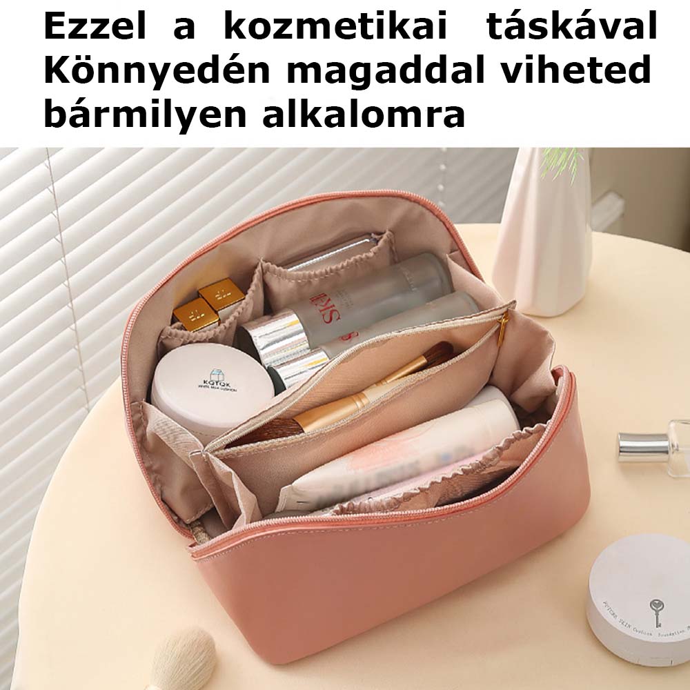 Dollcini, geantă cosmetică elegantă, geantă cosmetică impermeabilă, piele ecologică, capacitate mare, cu mai multe compartimente
