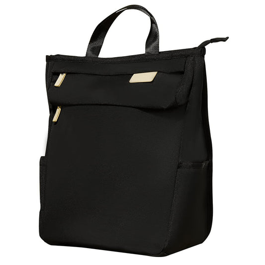 Rucsac Dollcini negru pentru bebeluși – stil minimalist, geantă impermeabilă pentru scutece cu fermoare aurii și capacitate mare