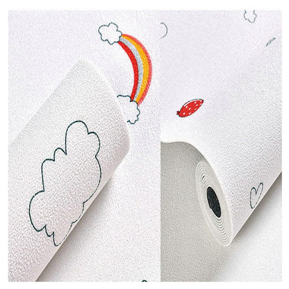 Tapet autoadeziv Dollcini - alb, cu granulație fină sau model de desene animate, 50 cm x 50 m, ușor de curățat și rezistent la pete