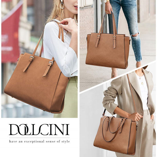Geantă elegantă pentru laptop Dollcini pentru femei - piele PU impermeabilă, potrivită pentru laptop de 15,6 inci, design elegant și practic
