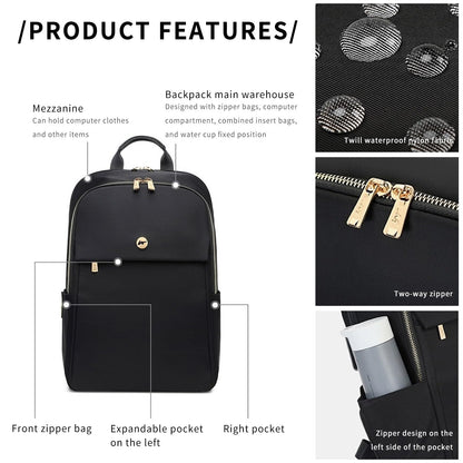 Rucsac pentru laptop Dollcini pentru femei – impermeabil, ergonomic, pentru laptop de 15,6", geantă de călătorie cu mai multe compartimente